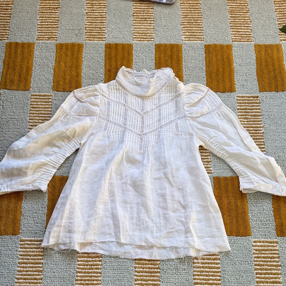 Doen Raw Hem White Cotton Delicate Heirloom Blouse